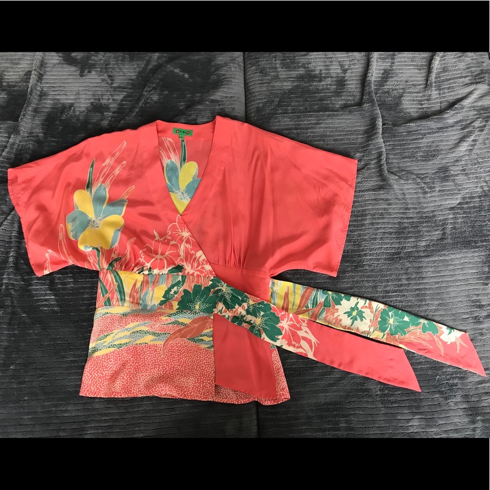 Tibi Silk Kimono Wrap Top